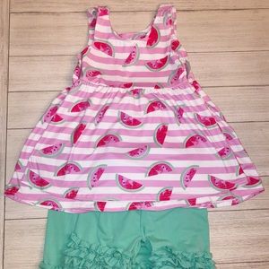 Twin girl watermelon short sets